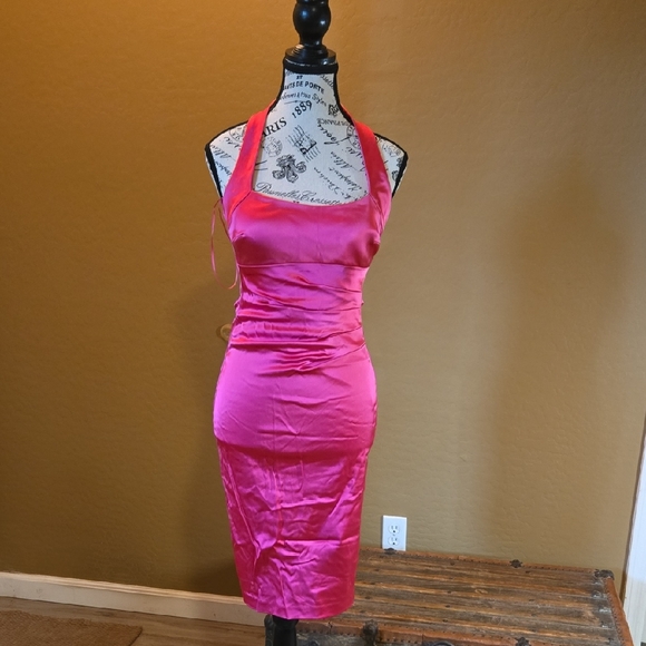 Cache Dresses & Skirts - NWT Cache Pink Stretch Satin Halter Dress #866